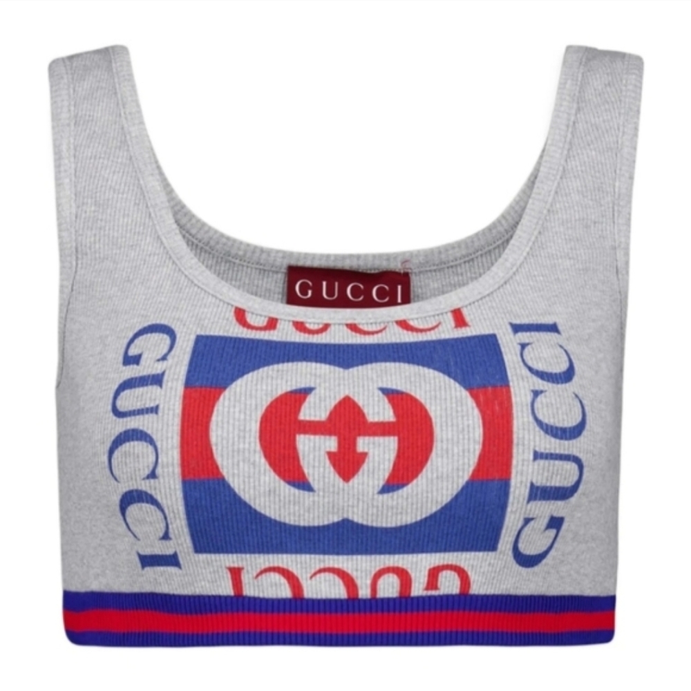 Gucci Gray Sports Bra with Red and Blue Logo